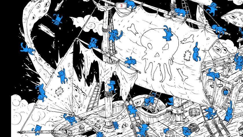 A pirate ship covered in cats in 100 Hidden Cats: Pirates.