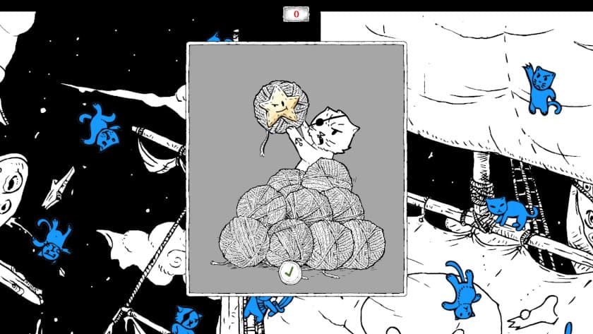 A pirate cat stands over a pile of yard with a star in its hand in 100 Hidden Cats: Pirates.