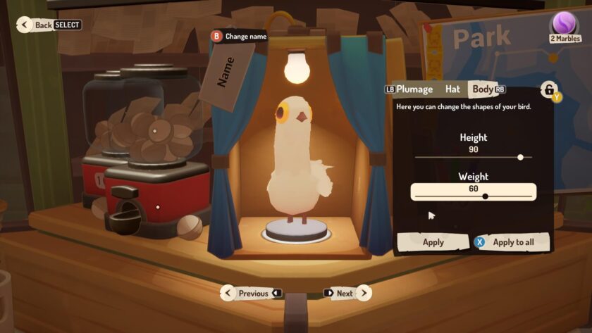 The Bench pigeon customization