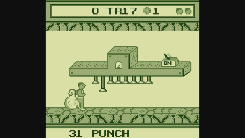 The boy and blob facing a puzzle of pistons