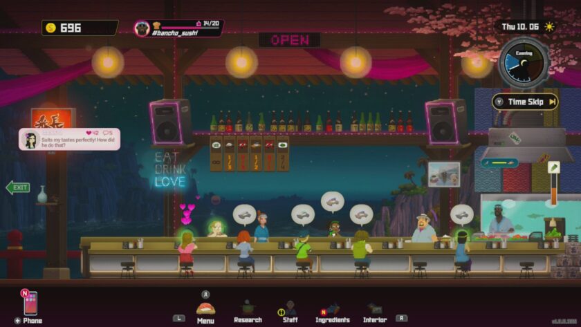 Inside the restaurant in Dave the Diver.