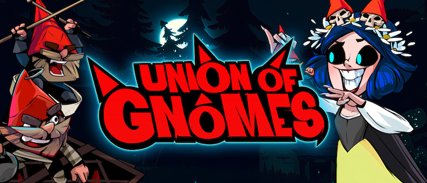 key art for union of gnomes featuring a manic snow white