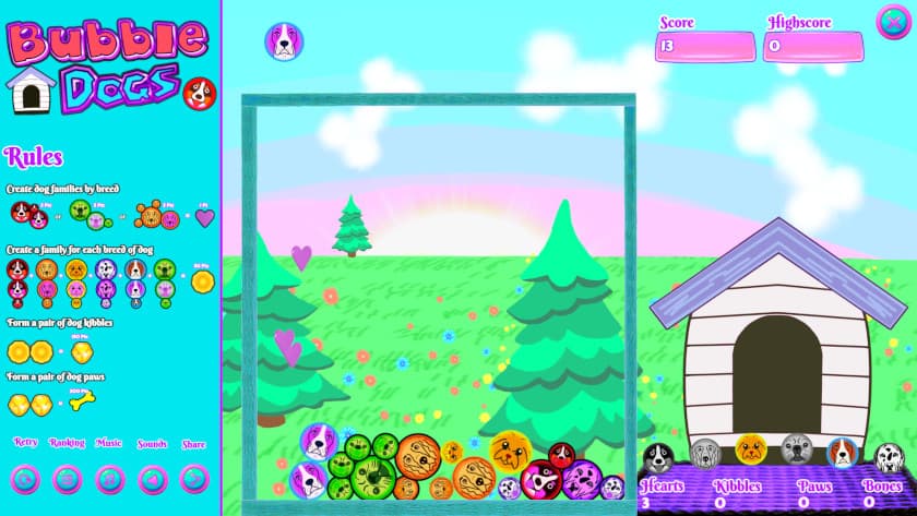 A screen has a few dogs in bubbles on it.