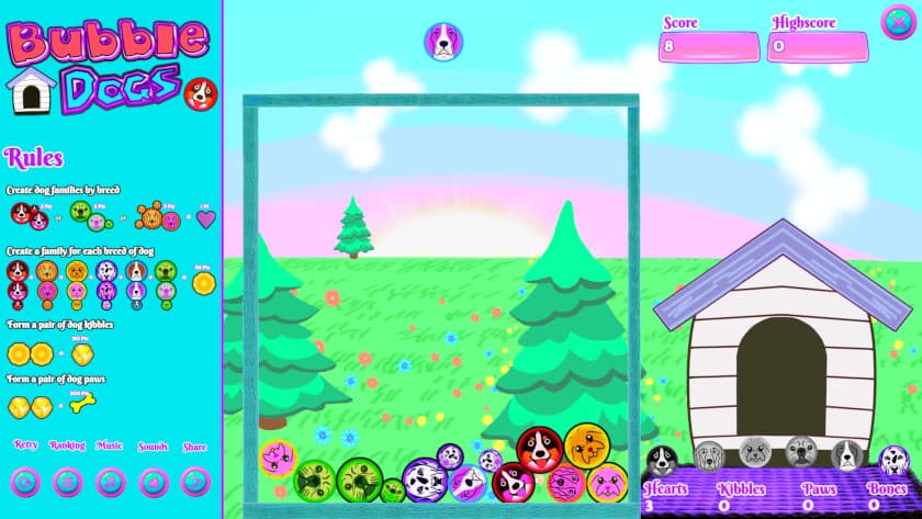 Bubble Dogs A screen has a few dogs in bubbles on it.