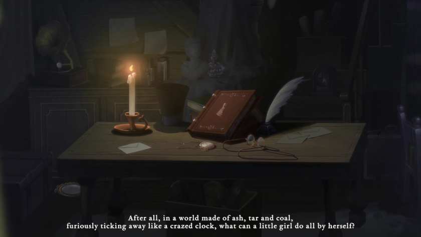 A book on a desk with a candle and feather pen in Bye Sweet Carole.