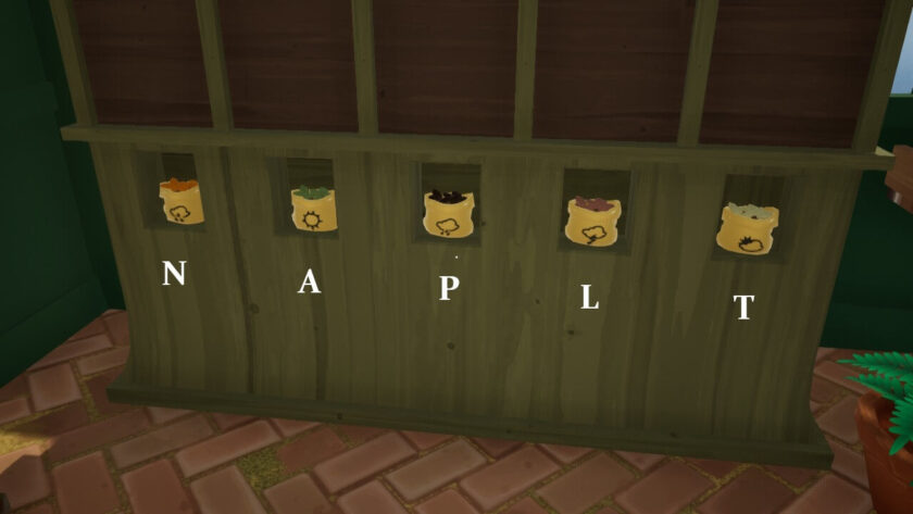 The seed bags with the letters N, A, P, L, T underneath. Published on LadiesGamers