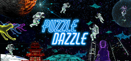 Puzzle Dazzle black background with neon figures