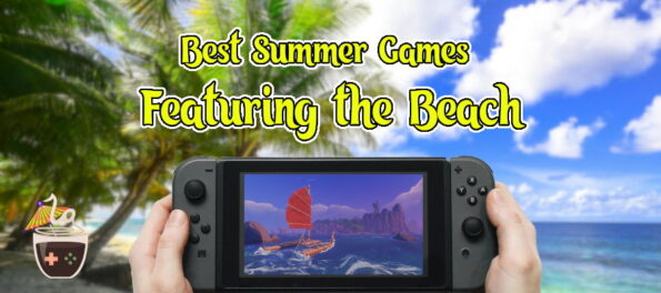 A switch at the beach playing Windbound.