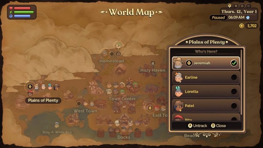 image shows a brown in-game map showing all the NPC's 