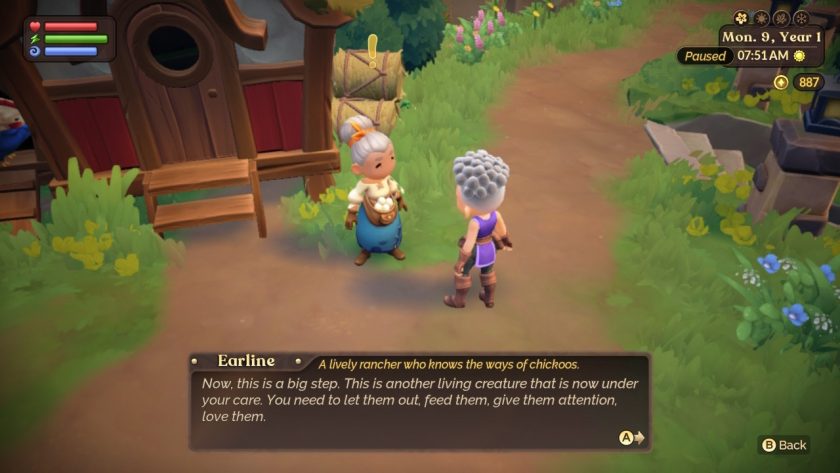 character talking to Earline out side her house, she sells animals 