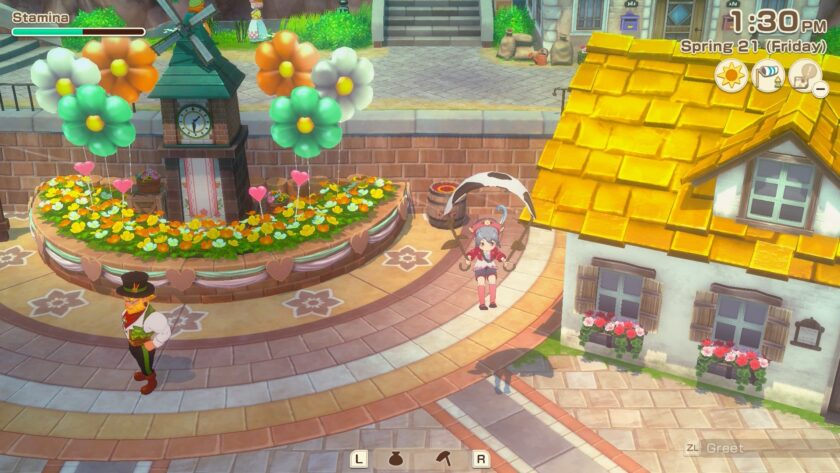 A colourful look at the town square with the main character flying around with a glider. Published on LadiesGamers
