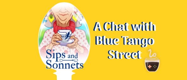 A featured image for an interview with Bayan Mashat of Blue Tange Street, the people behind Sips and Sonnets. An image of an elderly lady depicted in a spoon is visible. Published on LadiesGamers