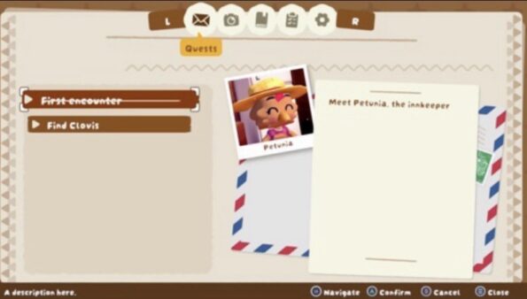 Mafate  Quest menu featuring Petunia character