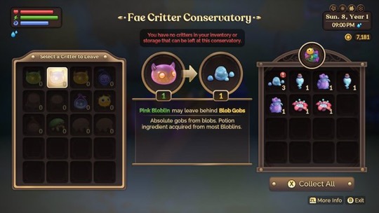 Fae Critter Conservatory info screen