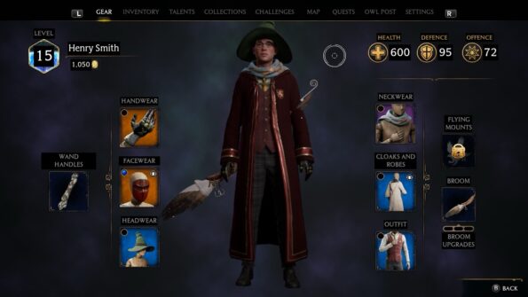 hogwarts legacy gear menu 