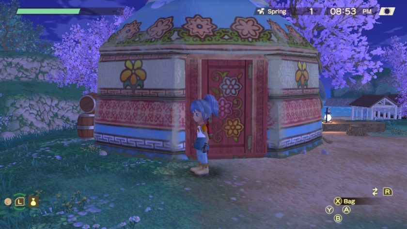 Little YvoCaro in front of a Yurt, home of Gustav