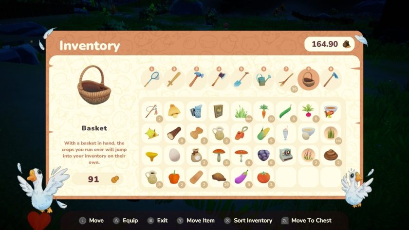 the inventory where you can find the basket. It scoops up everything you come across