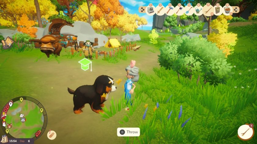 the dog my character chose and my character itself, ready to train the dog by throwing sticks