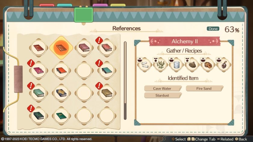 A screen with all references you can buy. Each icon shows what recipes are in there