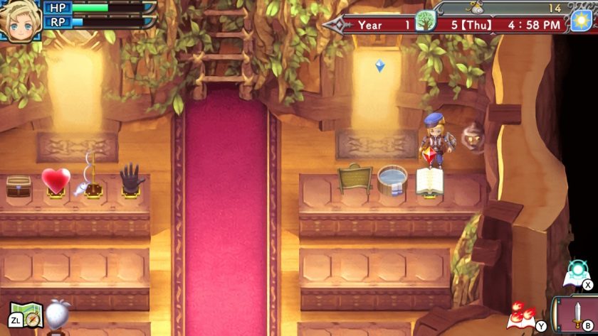 A screenshot of a room beneath the Sharance Tree, where you see a book in which you can set the difficulty of the fighting