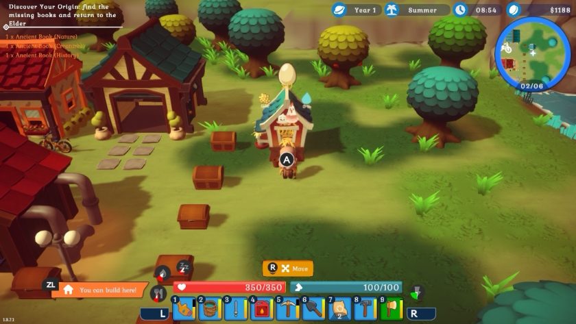 The homestead, with YvoCaro in front of the chicken coop. Clicking on it shows how much grain and water are needed, and how many eggs there are. 