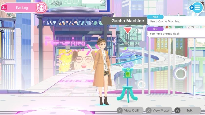 My muse next to the Gatcha machine in Fashion Dreamer