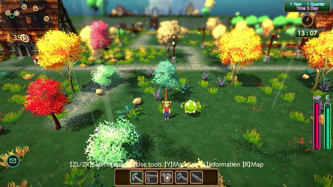 A scene in Wind Story, where a character stands in a colourful field