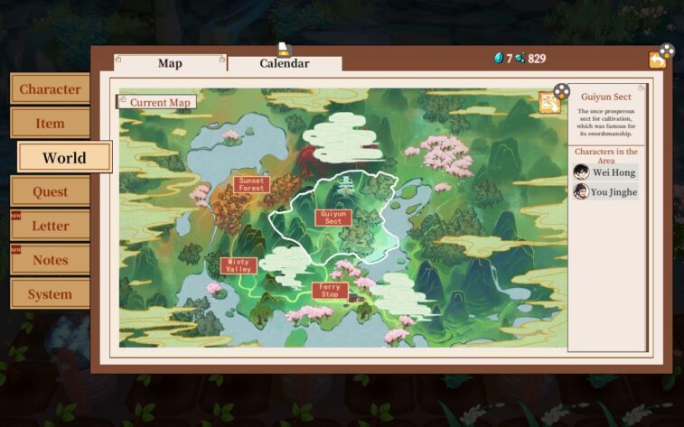 The Overworld map with all the areas