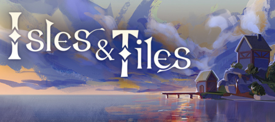 Promotional image for Isles & Tiles with the logo against a seascape. Published on LadiesGamers
