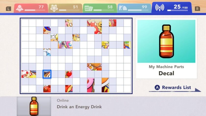 The checklist board, which consists of a 15 by 10 grid. Gained achievements are coloured in. There is a tab for each of the 3 race modes, road trip and online play. Published on LadiesGamers