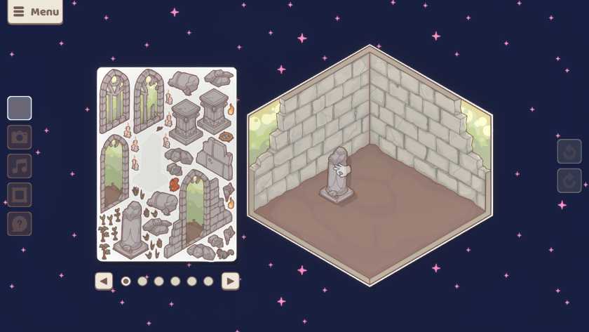 A decorated corner in Little Corners of a ruin is mostly empty.