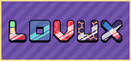 Promotional artwork for Lovux with the game title in different patterns. Published on LadiesGamers