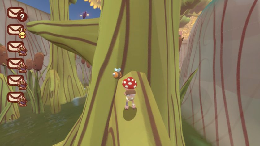 Character in Mail Time having used the swamp tree roots to get higher, before jumping up to the branch where the obsidian is.