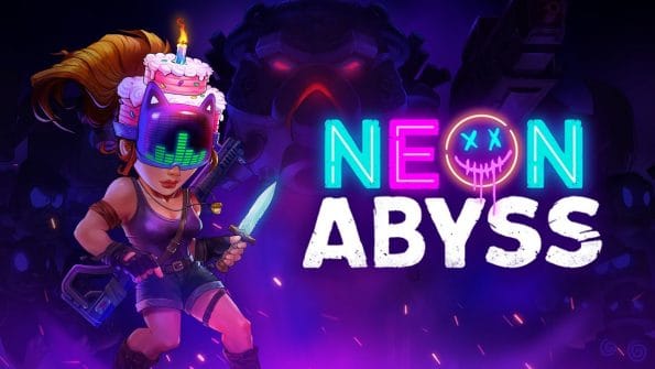 Promotional artwork for Neon Abyss with the words in bright neon colours. Published on LadiesGamers