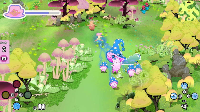 Grimoire Groves with water-hued combat against a mushroom horde