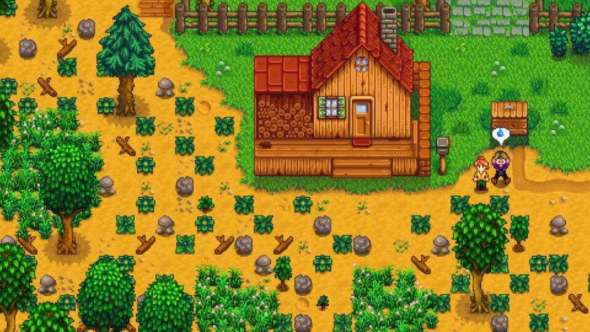 There is a small farm house, with rocks, weeds and trees covering the land to the side and front of it. My character is jumping, with a shocked look on her face, and a sadness bubble above her head. Published on: LadiesGamers