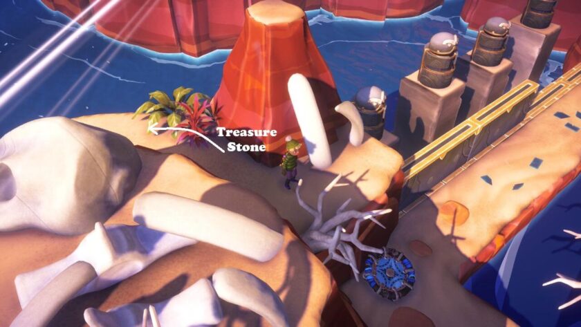 The character standing on the cliff near the four ancient turrets. The treasure stone location is marked going round the cliff. Published on: LadiesGamers