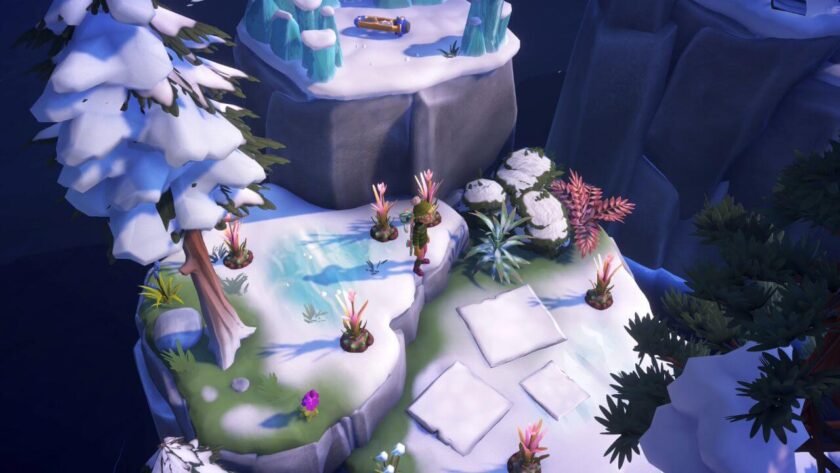 Character standing below a rocky hill, with the treasure stone visible on top. Published on: LadiesGamers