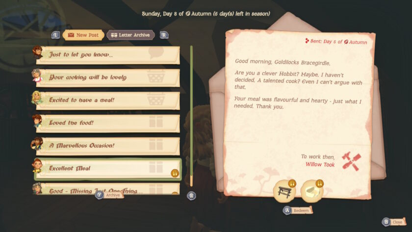Screenshot of the mailbox for Tales of the Shire. Published on LadiesGamers