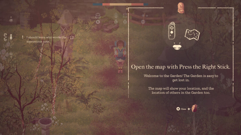 Pop-up hint explaining how to investigate the map with the right stick.