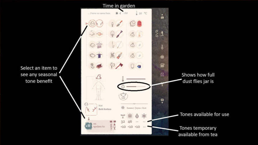 Information about your character within the overview menu. 