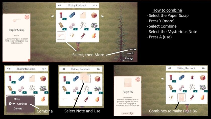 Photomontage of the steps needed to combine items.