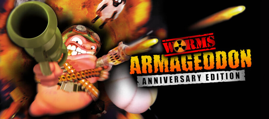 Promotional artwork for Worms Armageddon: Anniversary Edition showing a big bad worm. Published on LadiesGamers