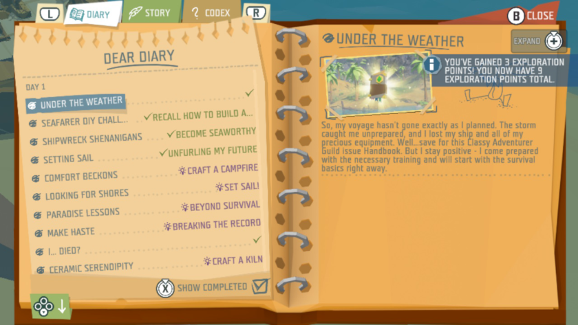 An image from Ylands showing the quest log and various quests to achieve.