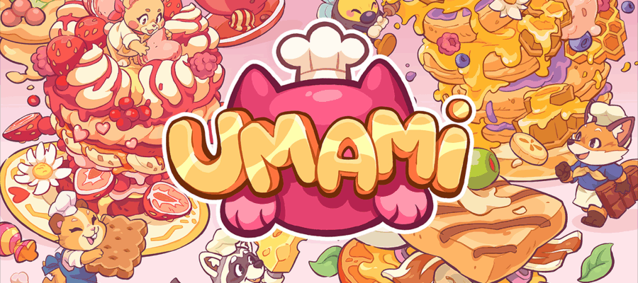 Umami logo - a pink cat's head with a chef hat and "umami" written in front of it